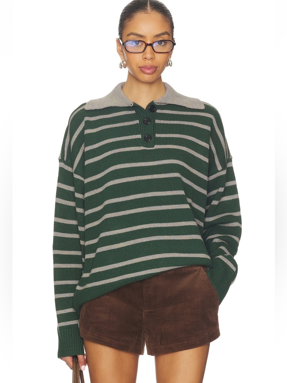NWT SMALL CLYDIE POLO SWEATER IN GREEN STRIPE